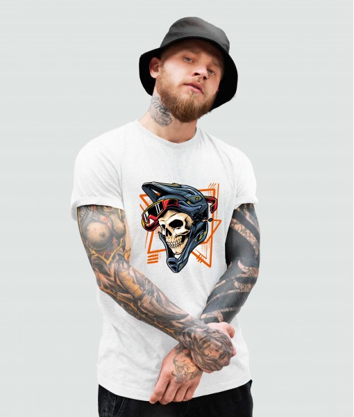 Мъжка тениска с щампа Готика Skull with helmet - TShirtArtShop.com